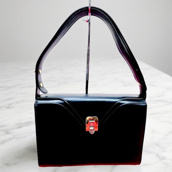 Classic Formal  Italian Black Leather  Bally Shoulder/Handbag + 100% /Silk scarf - Picture 2 of 16